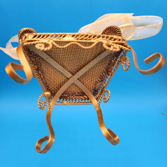 Victorian Gold French Provincial Floral Chair Ornament Pearl Beads Tulle Ribbon - Picture 8 of 8